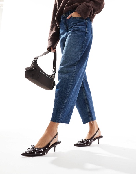 ASOS DESIGN Sriracha embellished slingback mid heeled shoes in burgundy