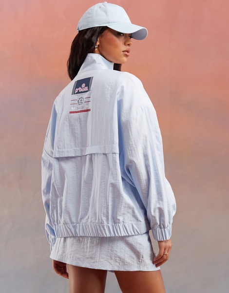 Weekend Collective oversized nylon jacket with graphic in pastel blue - part of a set