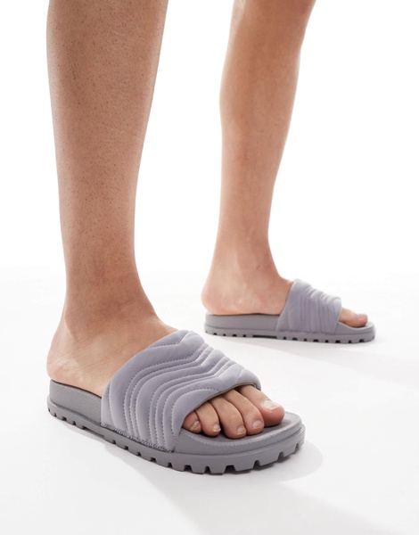 ASOS DESIGN slide sandals in gray with cleated soles