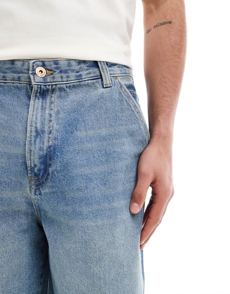 Bershka skater fit denim shorts in mid blue