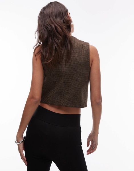 Mango herringbone check vest in brown