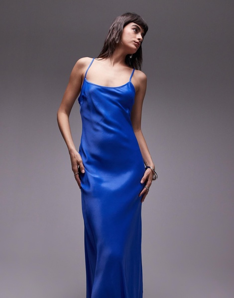 Topshop scoop neck slip maxi dress in blue
