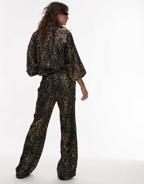 AllSaints Charli satin straight leg pants in leopard print - part of a set