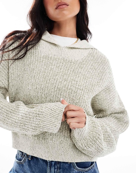 ASOS DESIGN fly collar sweater in neppy yarn in khaki