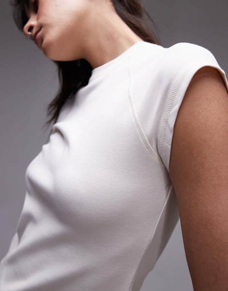 & Other Stories jersey slim fit top with cap sleeves in white