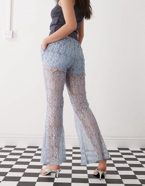 Amy Lynn sheer lace straight leg pants in blue