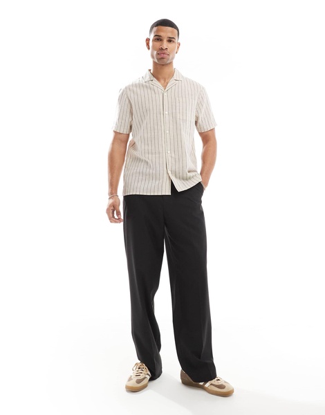 Another Influence striped linen short sleeve shirt in sand and navy