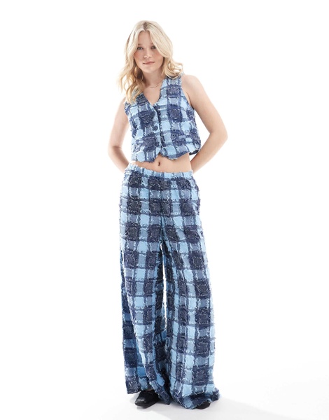 Vero Moda textured plaid cropped vest in blue denim mix - part of a set