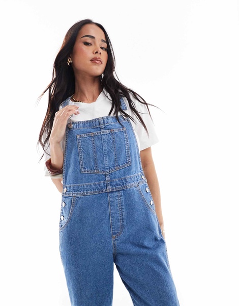 ASOS DESIGN denim overalls in mid blue