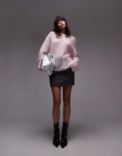 ARKET sheer mohair and wool blend knit sweater in light pink