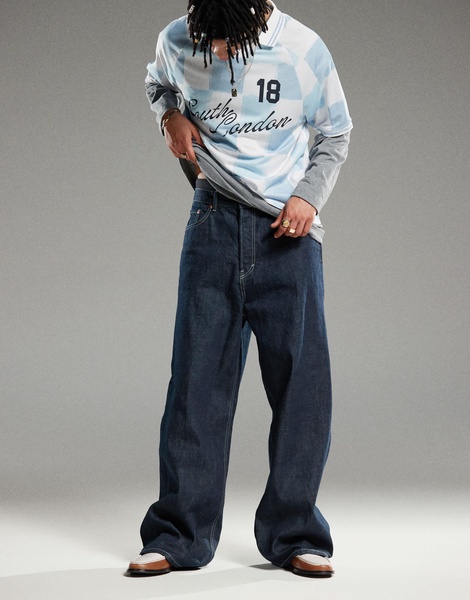 Weekday Astro Unisex low rise loose fit baggy jeans in blue rinse wash