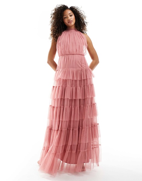 Anaya halterneck tulle maxi dress in dusty pink