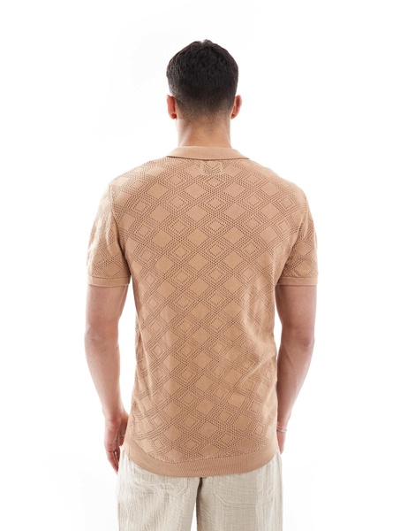 Brave Soul knit polo shirt in tan