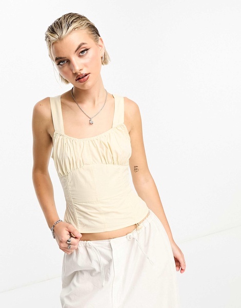 COLLUSION ruched bust summer top in light yellow
