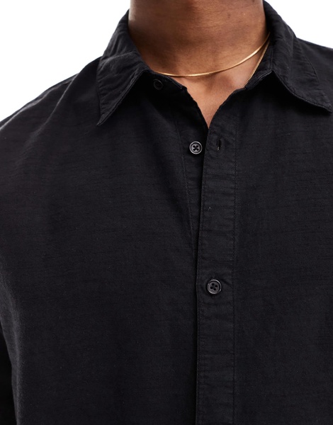 Bershka linen look shirt in black - part of a set