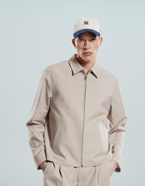 ASOS DESIGN smart harrington jacket in beige microtexture - part of a set