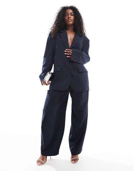 Bershka ultra oversized blazer in navy stripe - part of a set