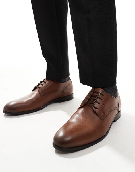 ASOS DESIGN lace-up derby shoes in tan leather