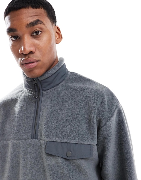 ASOS DESIGN oversized quarter zip fleece sweatshirt with chest pocket in gray