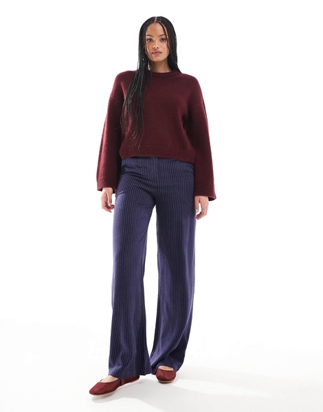 ASOS DESIGN Tall relaxed straight leg linen mix pants in navy stripe