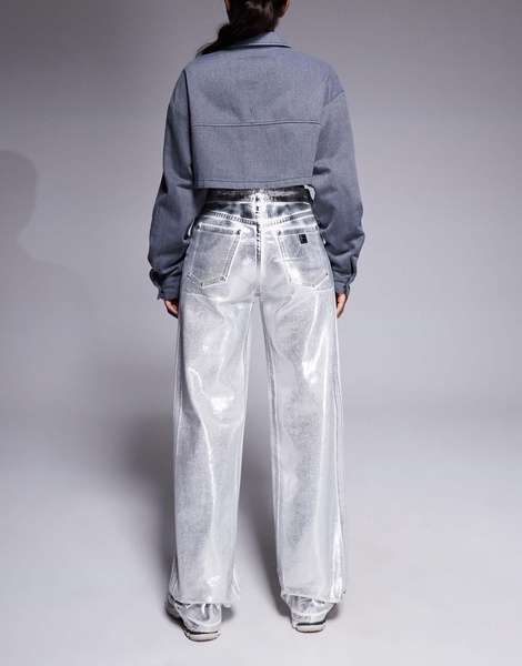 Armani Exchange metallic coated straight leg jeans in silver
