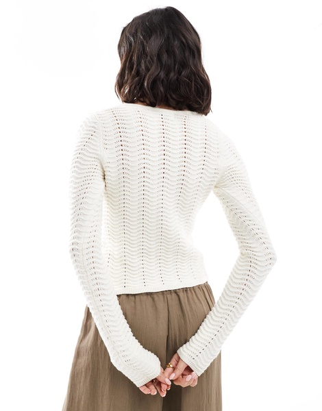Bershka pointelle knit cardigan in ecru