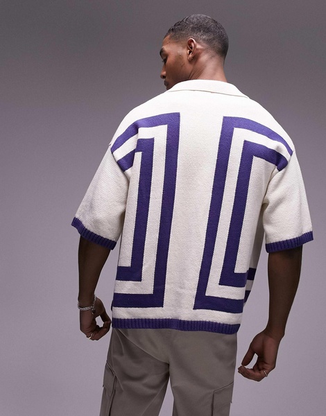 Topman knit crochet vertical stripe button up shirt in white