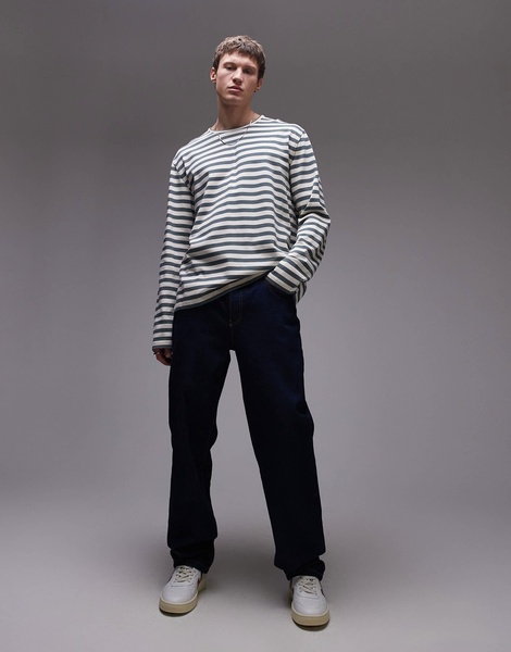 ARKET long sleeve T-shirt in green and white stripes