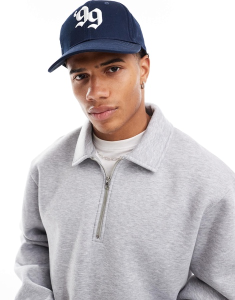 ASOS DESIGN boxy quarter zip rugby sweatshirt in gray