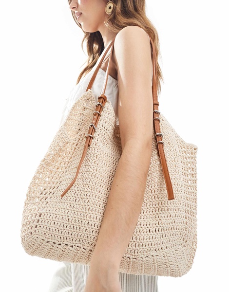 Stradivarius crochet tote bag in ecru