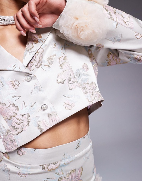 ASOS LUXE jacquard blazer with corsage cuffs in champagne