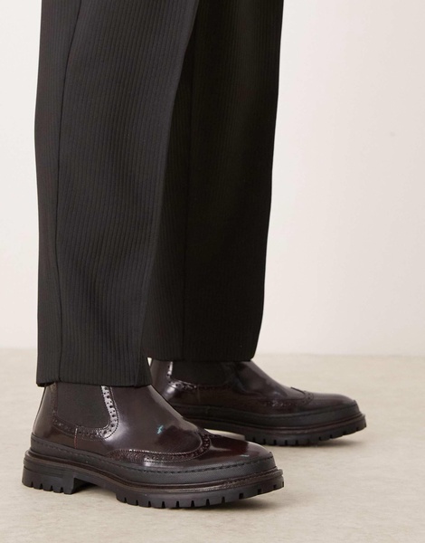 ASOS DESIGN chelsea boots in burgundy leather with chunky sole