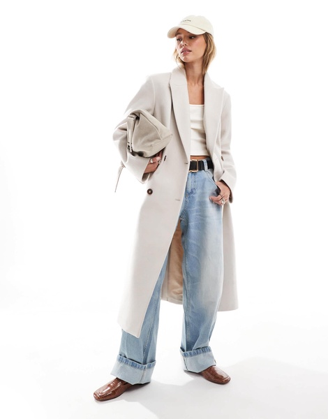 ASOS DESIGN strong shoulder dad coat in cream