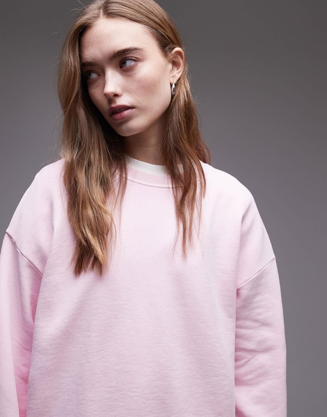 ARKET relaxed soft crew neck terry sweatshirt in light pink