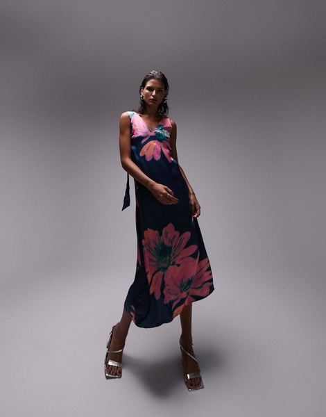 Topshop pinny midi dress in floral print