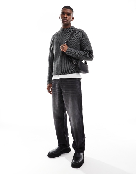ASOS DESIGN knitted oversized cropped plated rib sweater in charcoal