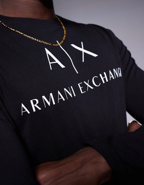 Armani Exchange chest logo slim fit long sleeve t-shirt in black
