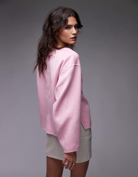 ARKET light double wool cocoon top with long sleeves in pink