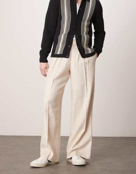 ASOS DESIGN smart linen blend wide leg pants in cream
