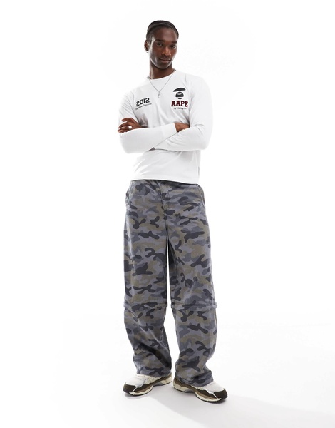 Aape By A Bathing Ape logo long sleeve t-shirt with back print in white
