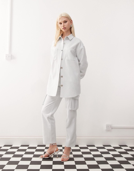 Amy Lynn button up oversized shirt in silver - part of a set