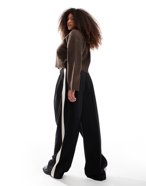 ASOS DESIGN Curve tailored relaxed pants with contrast piping in black