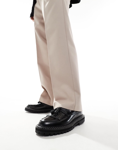 ASOS DESIGN loafers in black leather with contrast stitch