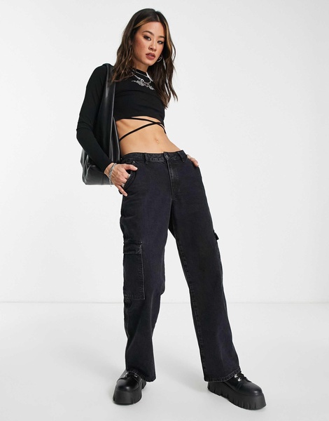 Reclaimed Vintage inspired long sleeve crop top with diamante rhinestone print