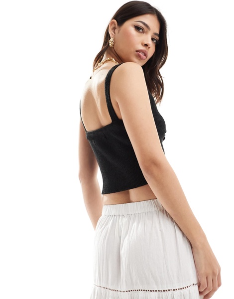 Bershka flower applique crochet halterneck top in black