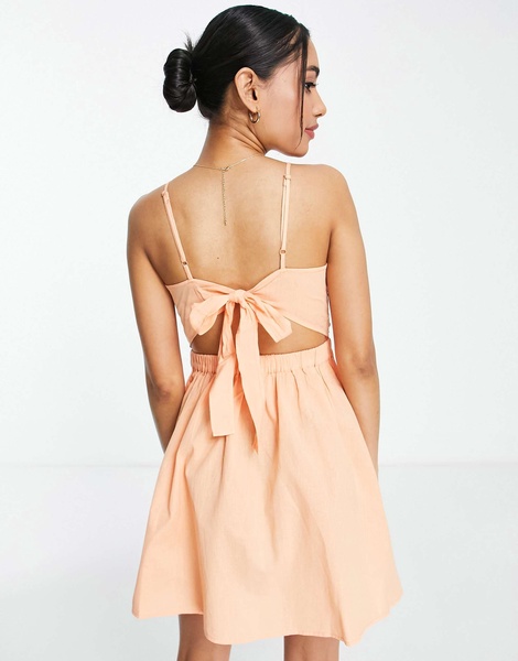 Miss Selfridge Petite poplin strappy cut out mini dress in peach
