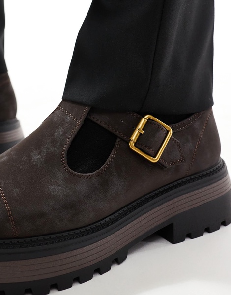ASOS DESIGN mary jane shoe in brown with buckle
