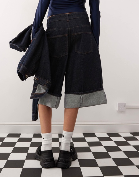 COLLUSION denim turn up culotte in rinse wash