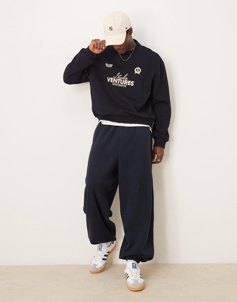 ASOS DESIGN baggy balloon brushed rib sweatpants in navy