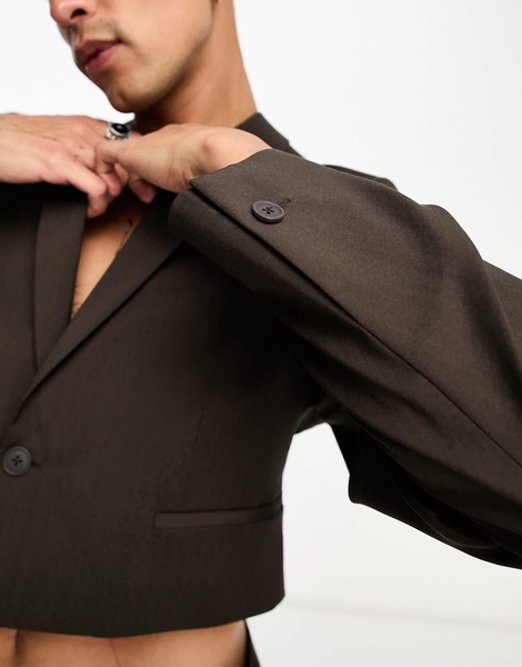ASOS DESIGN cropped suit jacket in brown